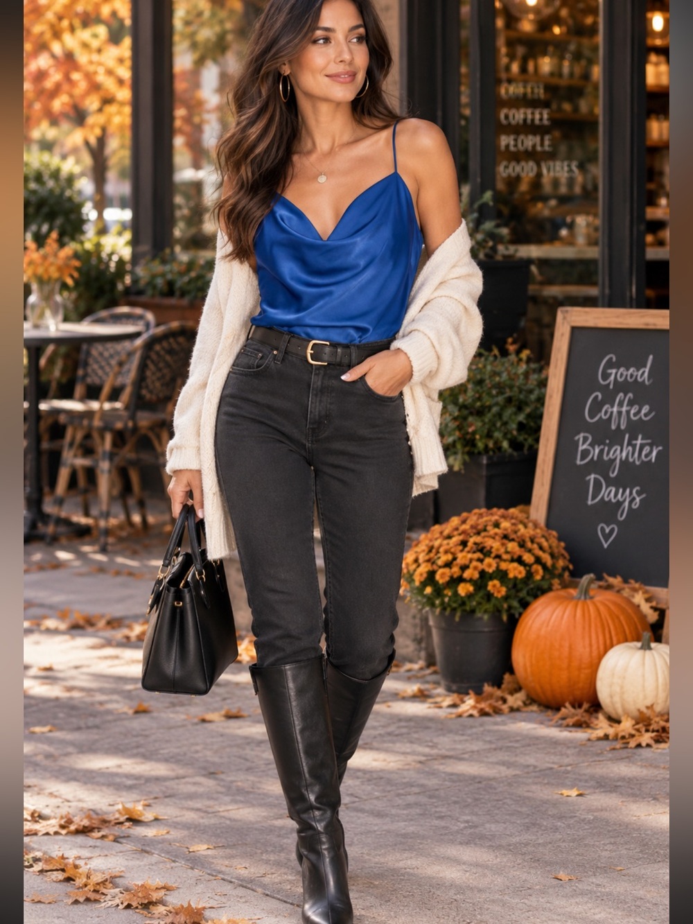 L'Academie Cowl Cami - Bright Blue - Satin